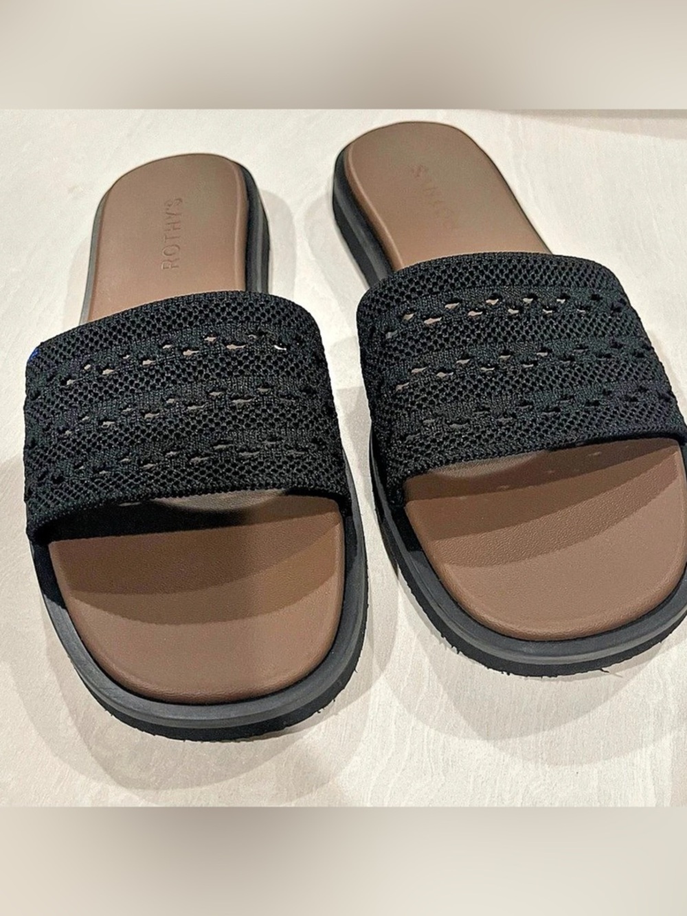 Rothy's The Weekend Slide Woven Slide Sandals Black & Brown US 9